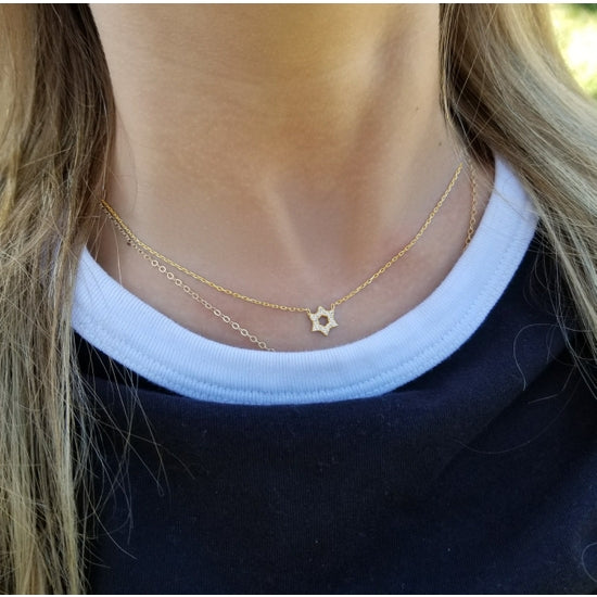 Sterling Jewish Star CZ Necklace