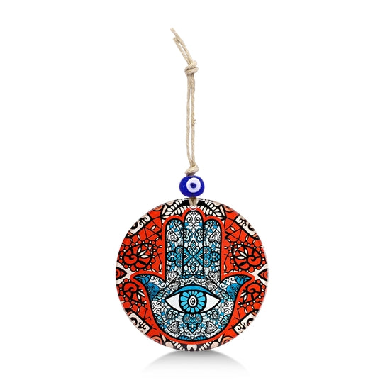 Floral Hamsa Hand Glass Wall Hanging with Evil Eye