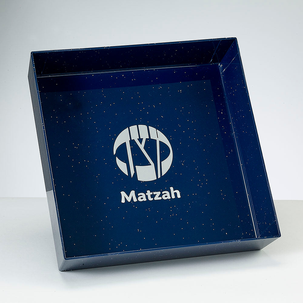 Navy Matzah Tray With Silver Glitter