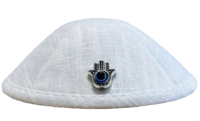 Baby Boy Hamsa Linen Kippah for Brit Milah