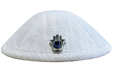 Baby Boy Hamsa Linen Kippah for Brit Milah